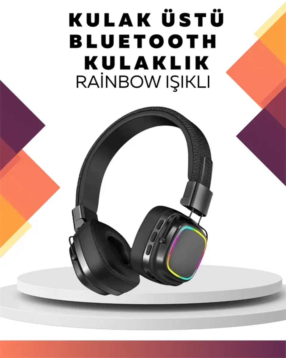 Kablosuz RGB Işıklı Katlanabilir Bluetooth Kulak Üstü Kulaklık görsel 2