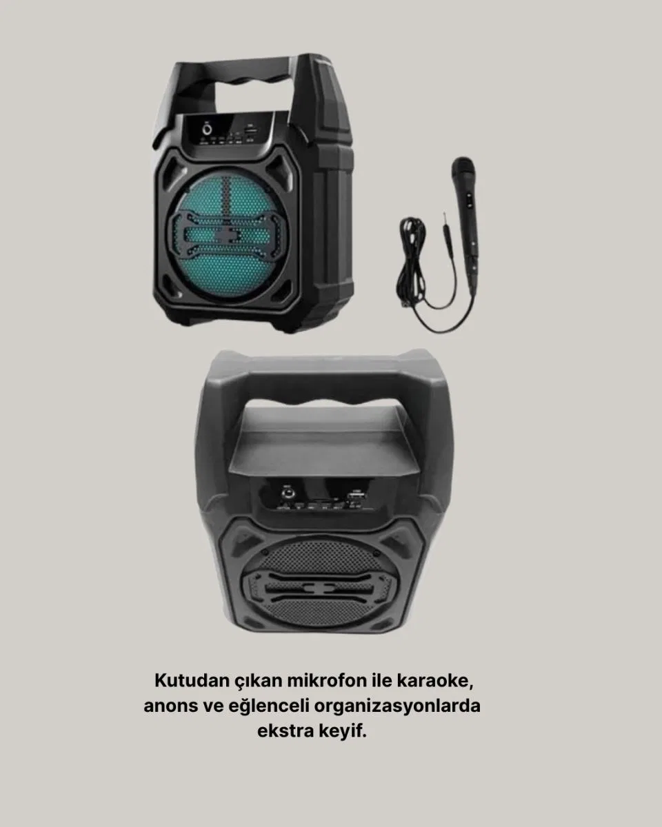Taşınabilir 6. 5” Bluetooth Hoparlör Usb Tf Kart Mikrofonlu Şarjlı Sistem görsel 4