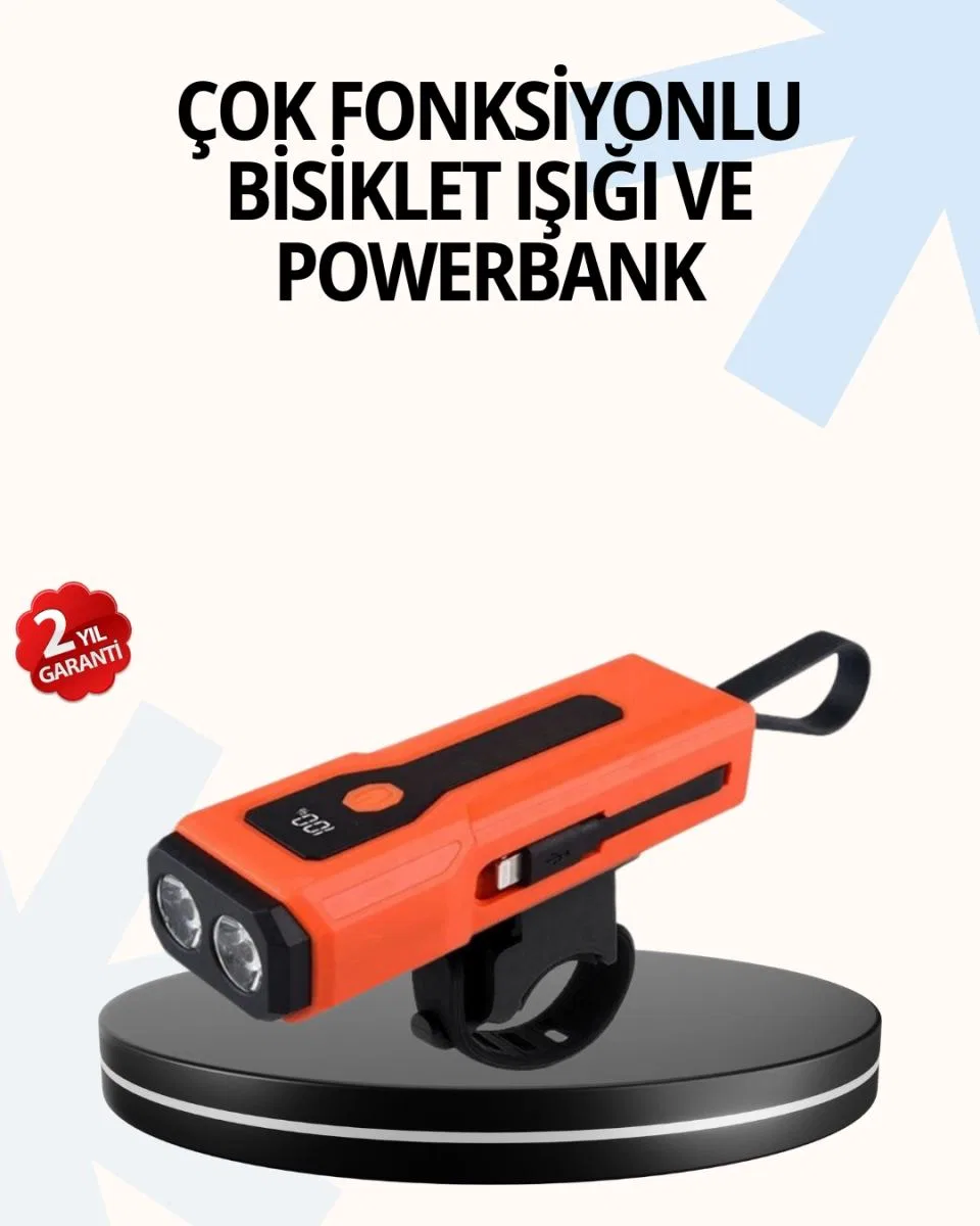 Powerbank Özellikli Bisiklet Işığı Dijital Göstergeli Led