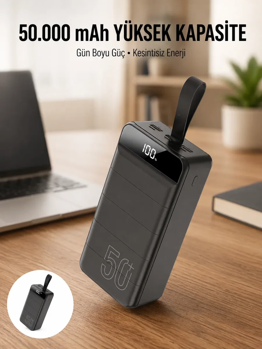 Hızlı Taşınabilir 50. 000 Mah Powerbank Led Ekran Android ve İOS Uyumlu Yeni Nesil