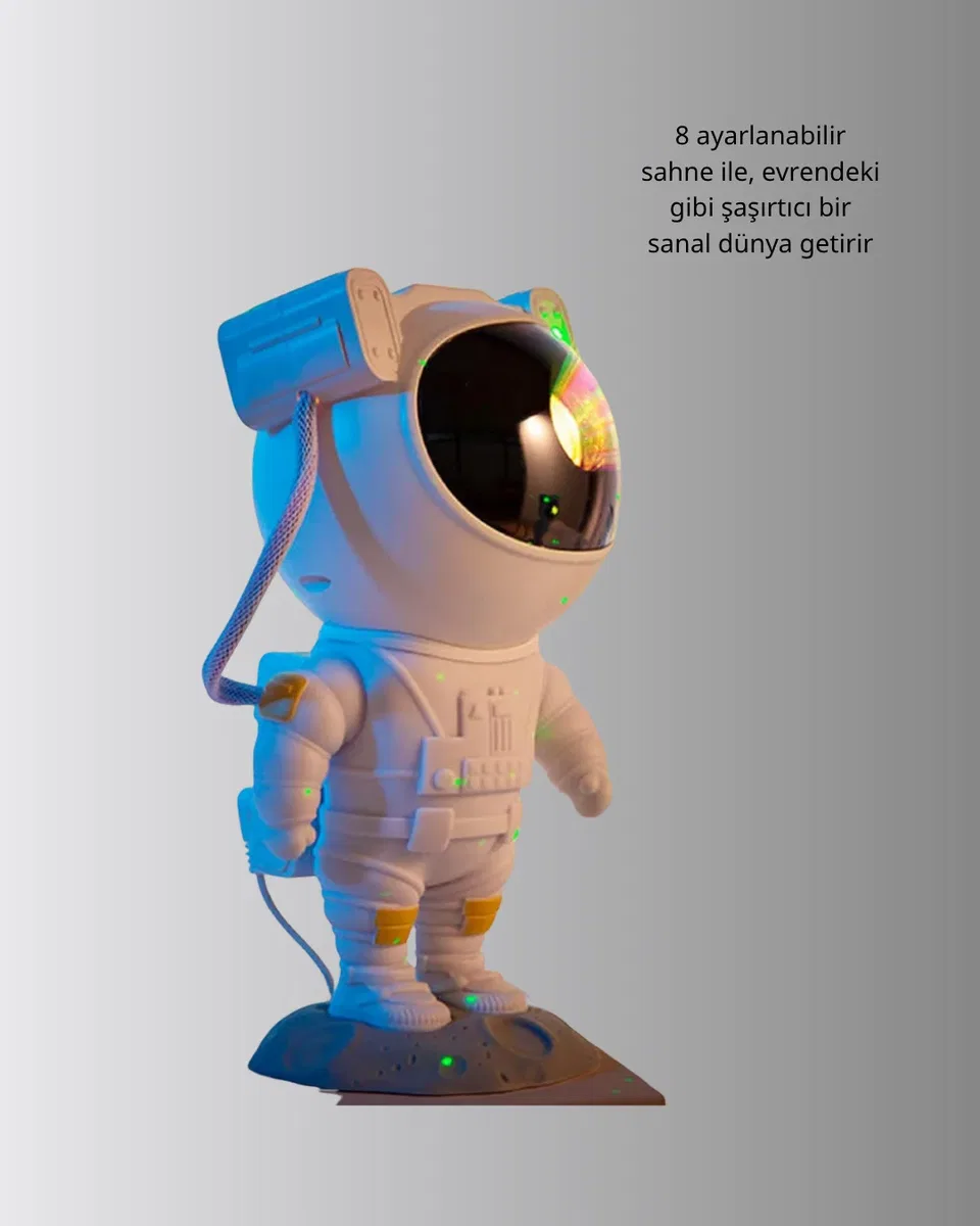 Astronot Şekilli Galaxy Projeksiyon Lambası Nebula Efektli Dekoratif Lamba görsel 2