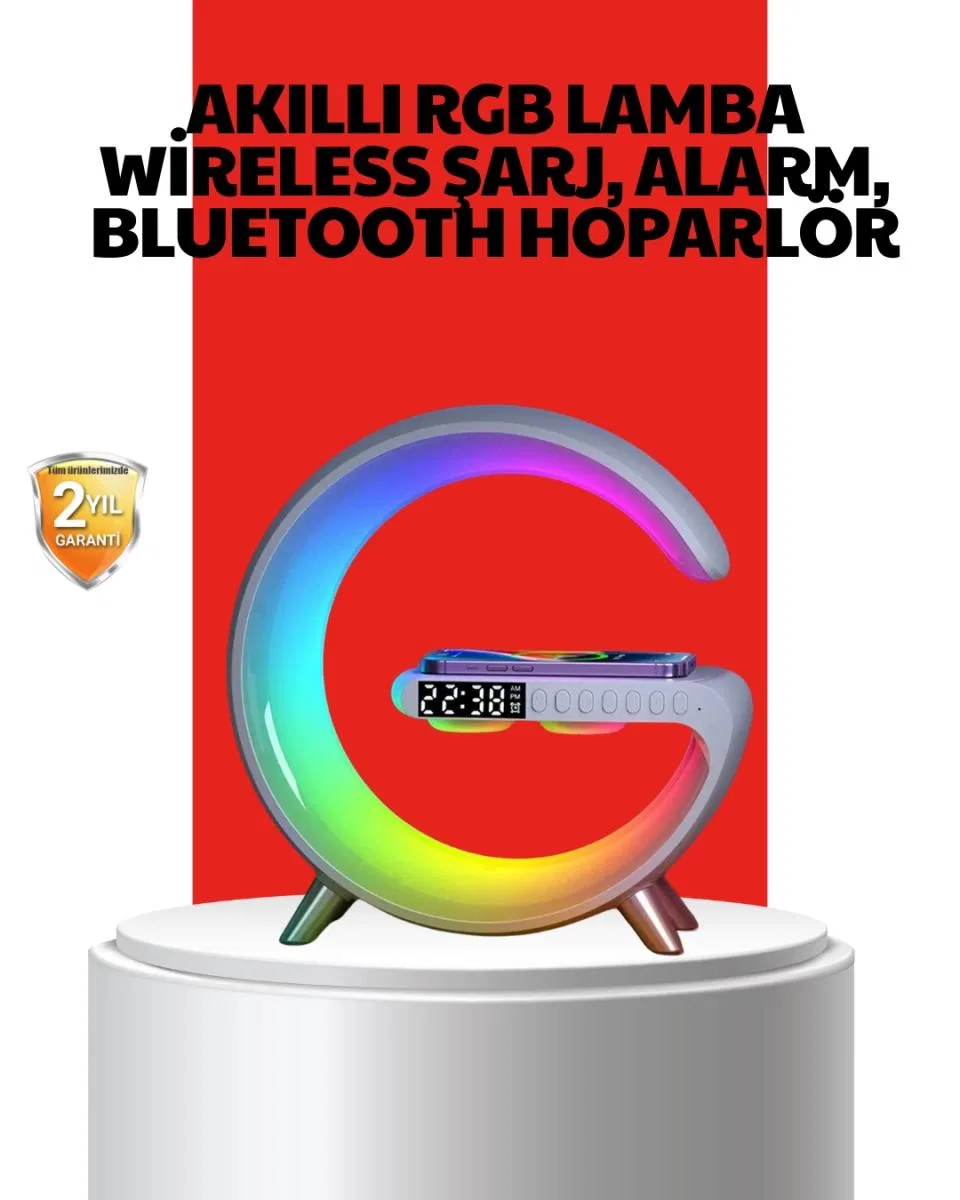 Kablosuz Şarjlı Atmosfer Lambası Bluetooth Hoparlör Ve Akıllı Alarm Özellikli