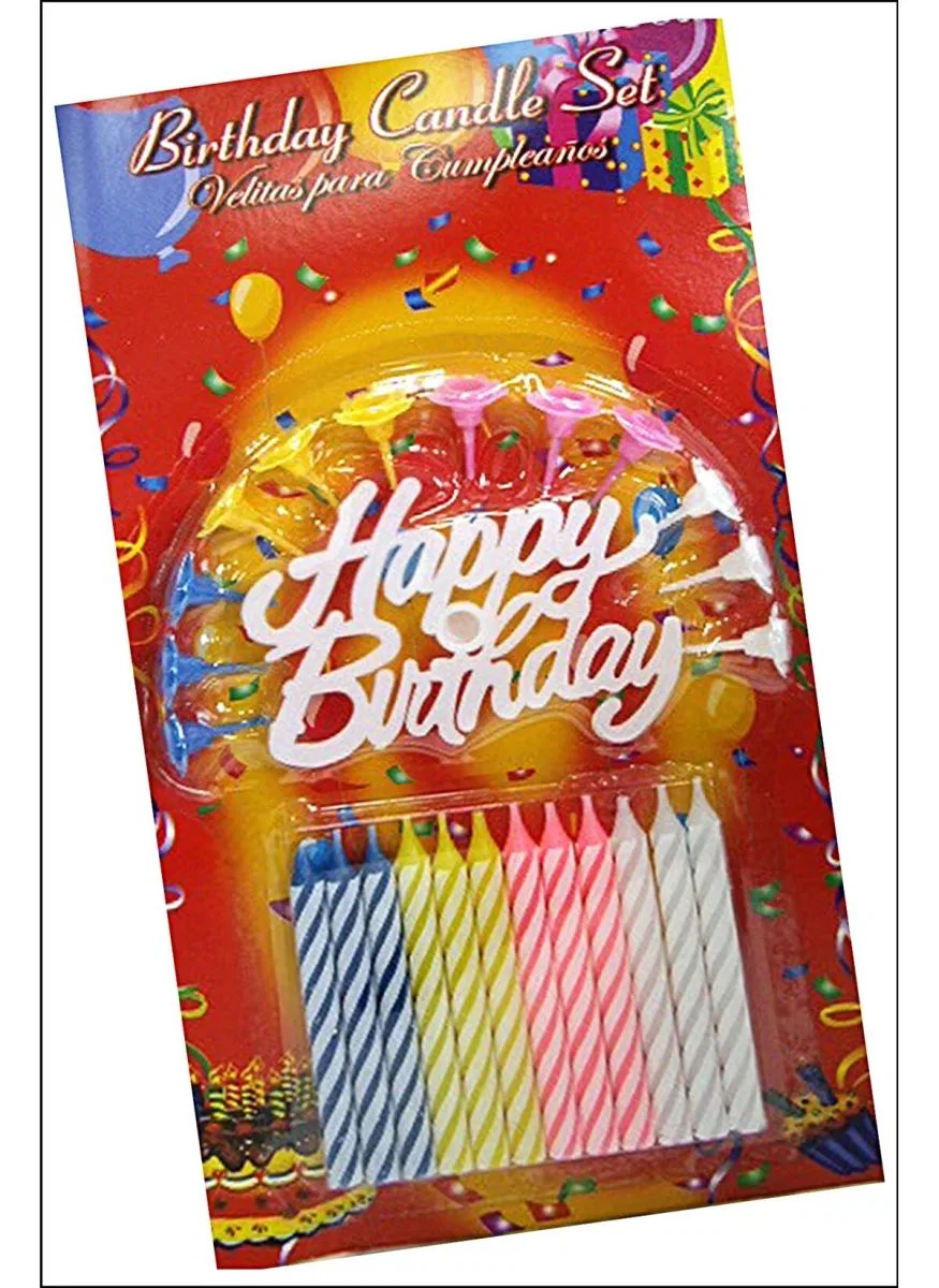 Rengarenk Mumlu Beyaz Happy Birthday Yazılı Doğum Günü Mumu 12 Adet görsel 2