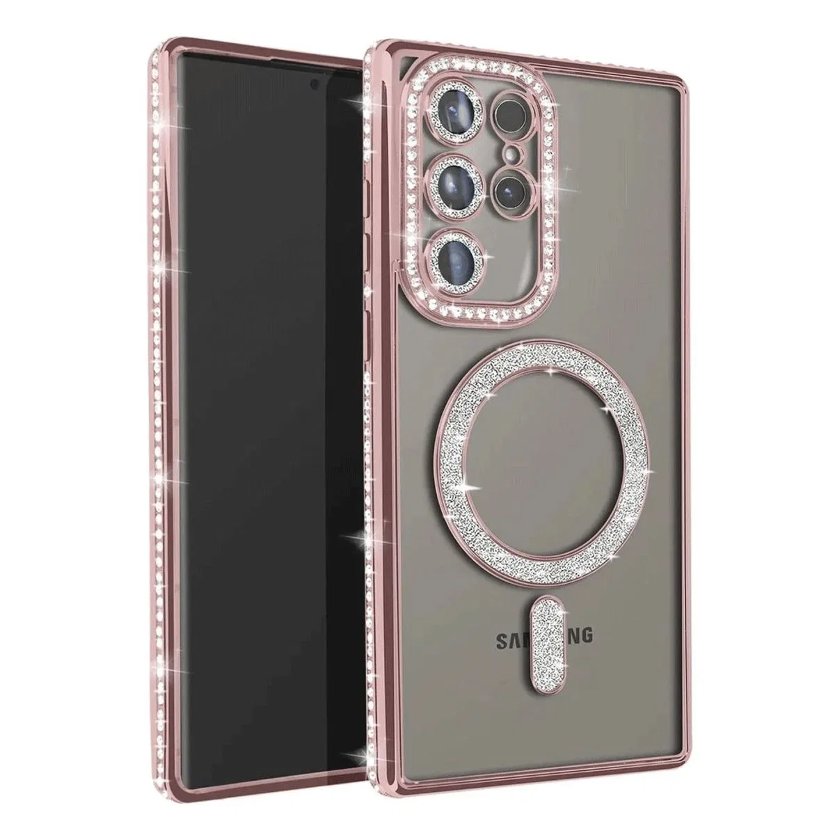 Samsung Galaxy S25 Ultra Kılıf Joke Simli Magneticsafe Kılıf - Pembe