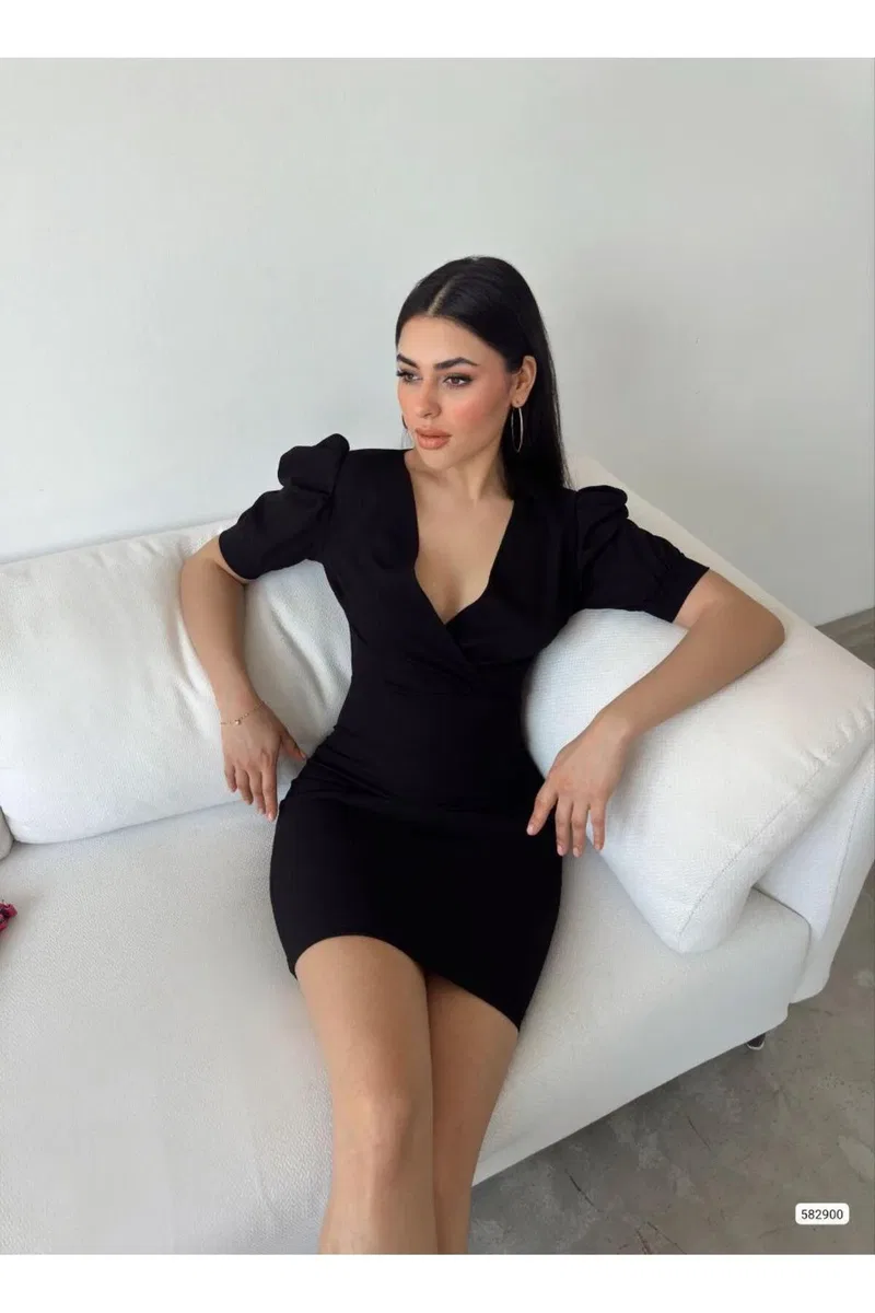 Kadın Bohem Kruvaze Kısa Kol Abiye Elbise görsel 6