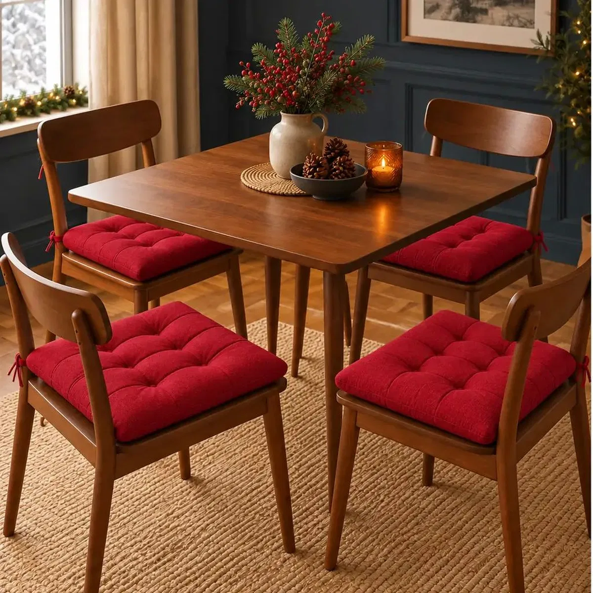 4’lü Kapitone Bağcıklı Sandalye Minderi · 40 × 40 × 3 cm · Kırmızı · 40 × 40 × 3 cm · 4 adet