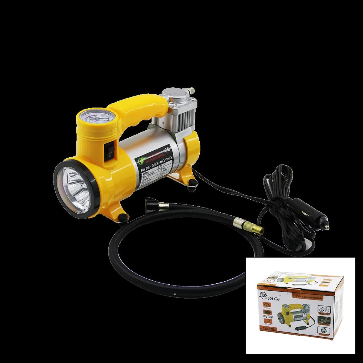 Oto Hava Kompresörü 12V 150PSI LED Fenerli görsel 2