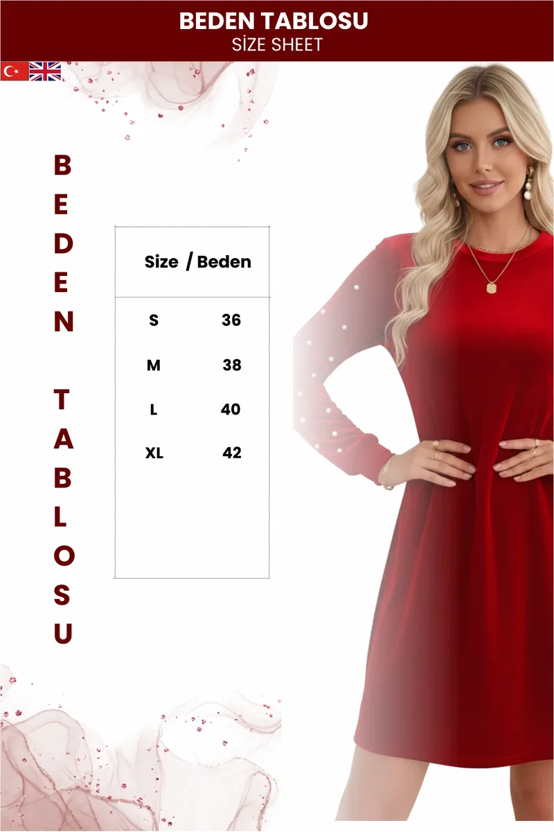 Kadın Yuvarlak Yaka Uzun Kollu Kadife Elbise görsel 5