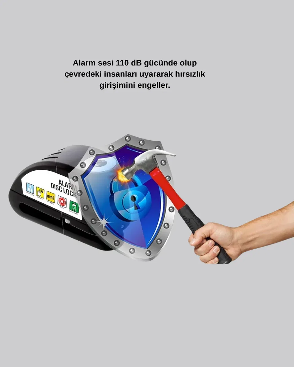 110 dB Alarmlı Disk Fren Kilidi Su Geçirmez Çelik Gövde Motosiklet Güvenlik görsel 5