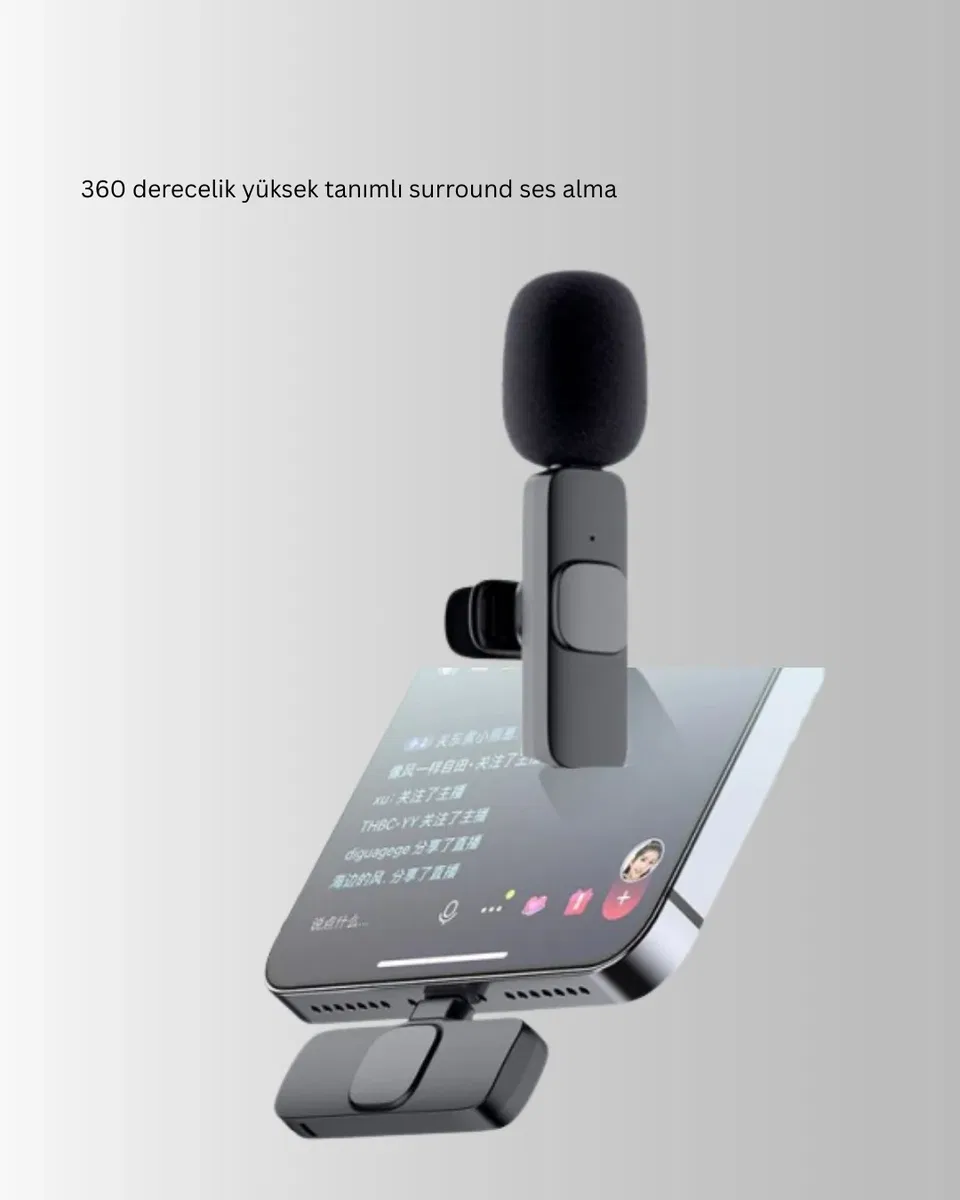 iPhone Uyumlu Çift Mikrofonlu Kablosuz Yaka Seti Profesyonel Ses görsel 2