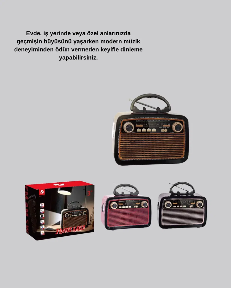 LED’li Nostaljik Bluetooth Hoparlör – Vintage Tasarım, Ahşap Doku görsel 4