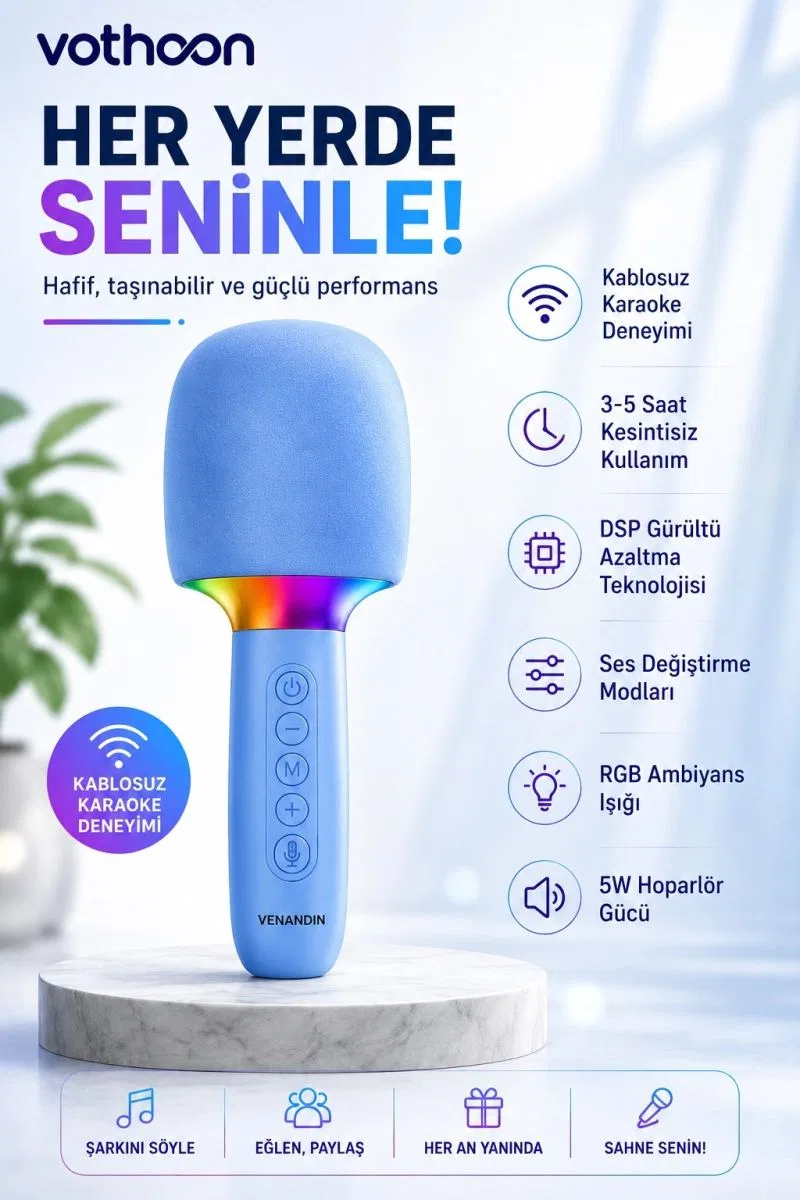 Çocuk Ve Yetişkin Karaoke Mikrofonu Kablosuz Rgb Ambiyans Işığı Ses Değiştirme Modlu Hoparlör görsel 2