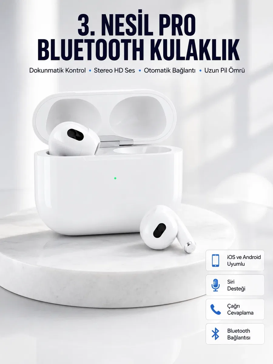 Bluetooth Kulaklık 3. Nesil Ios Android Uyumlu Yeni Nesil Wireless Charge