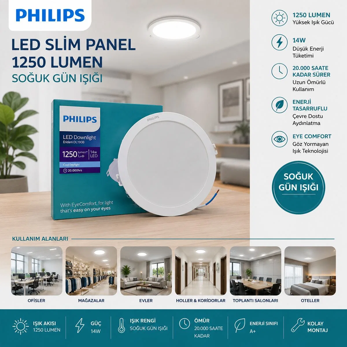 14W Yuvarlak Sıvaaltı LED Slim Panel 1250 Lumen görsel 2