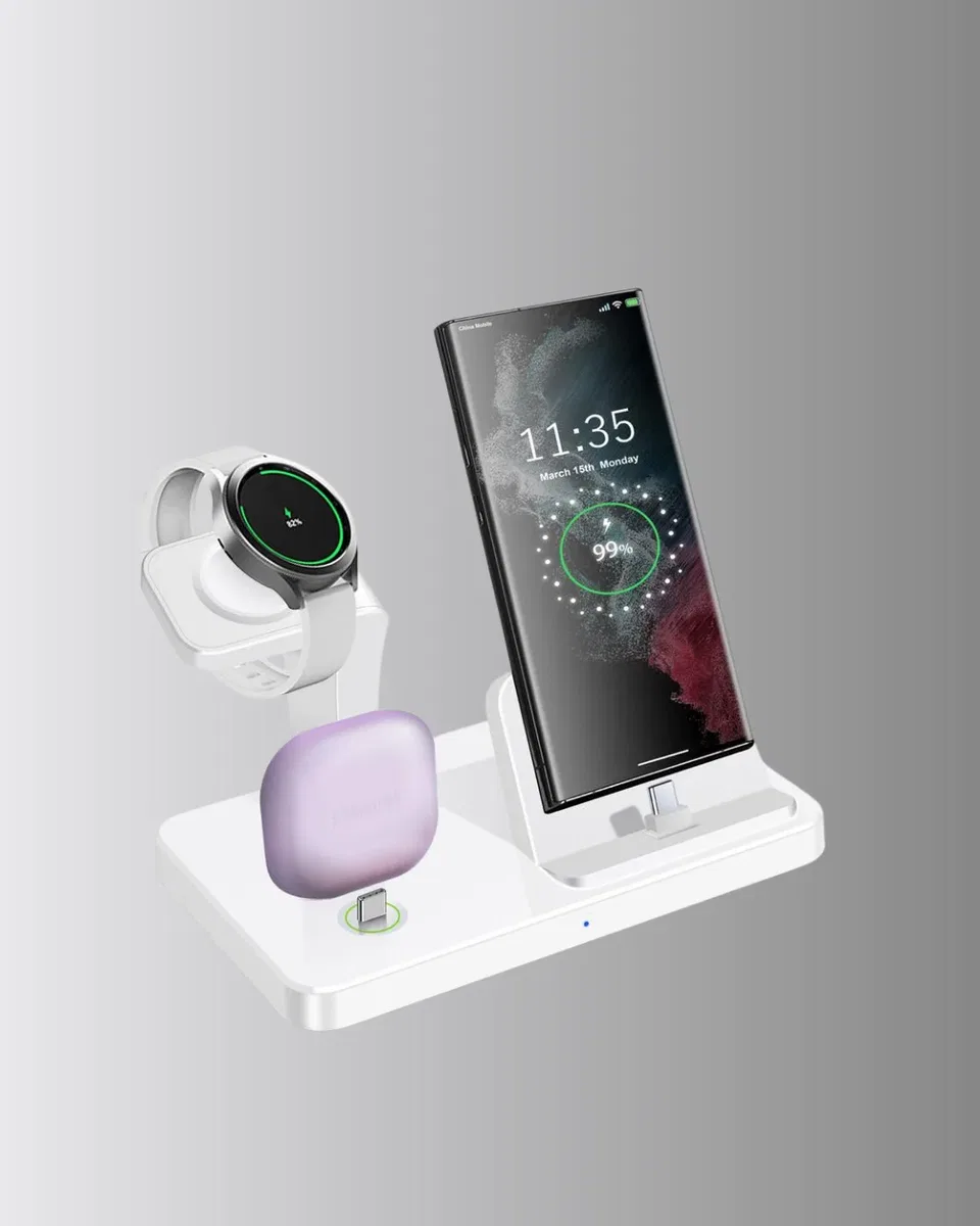 4’lü Apple Kablosuz Şarj Standı iPhone Watch ve AirPods Çoklu Şarjlı görsel 2