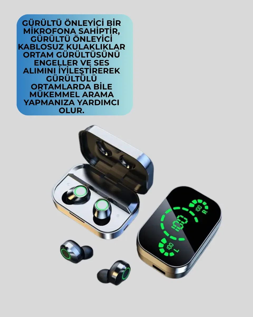 Kablosuz Kulak İçi Bluetooth Kulaklık – Dokunmatik Kontrol ve LED Şarj Ekranı görsel 4
