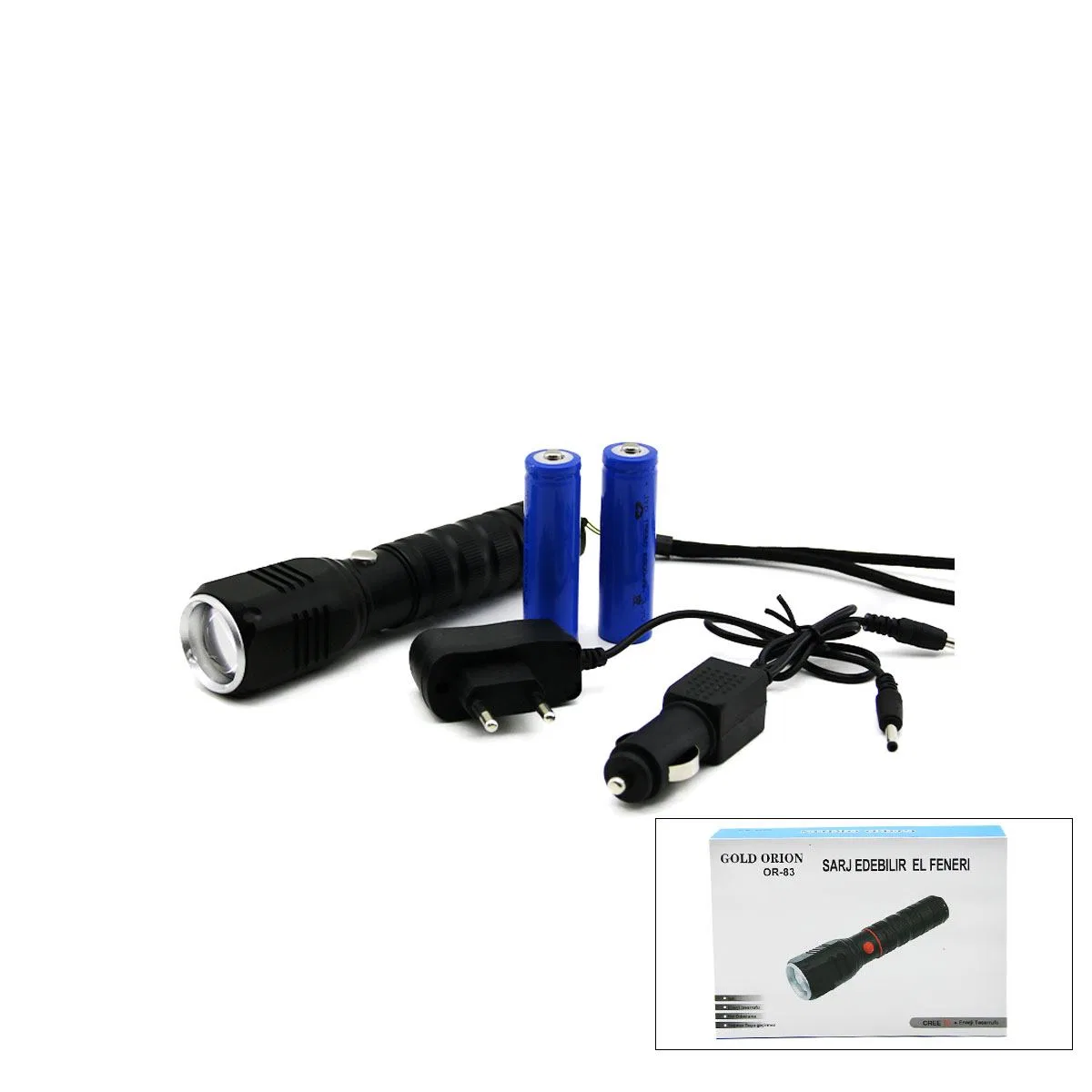 Zoomlu COB LED Şarjlı Metal El Feneri 3000 Lümen 17 cm görsel 2