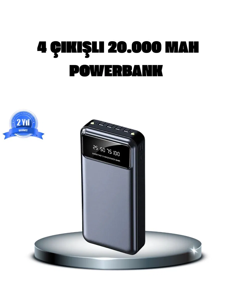 Powerbank 20000 Mah 4 Çıkışlı Hızlı Şarjlı Ve Led Göstergeli