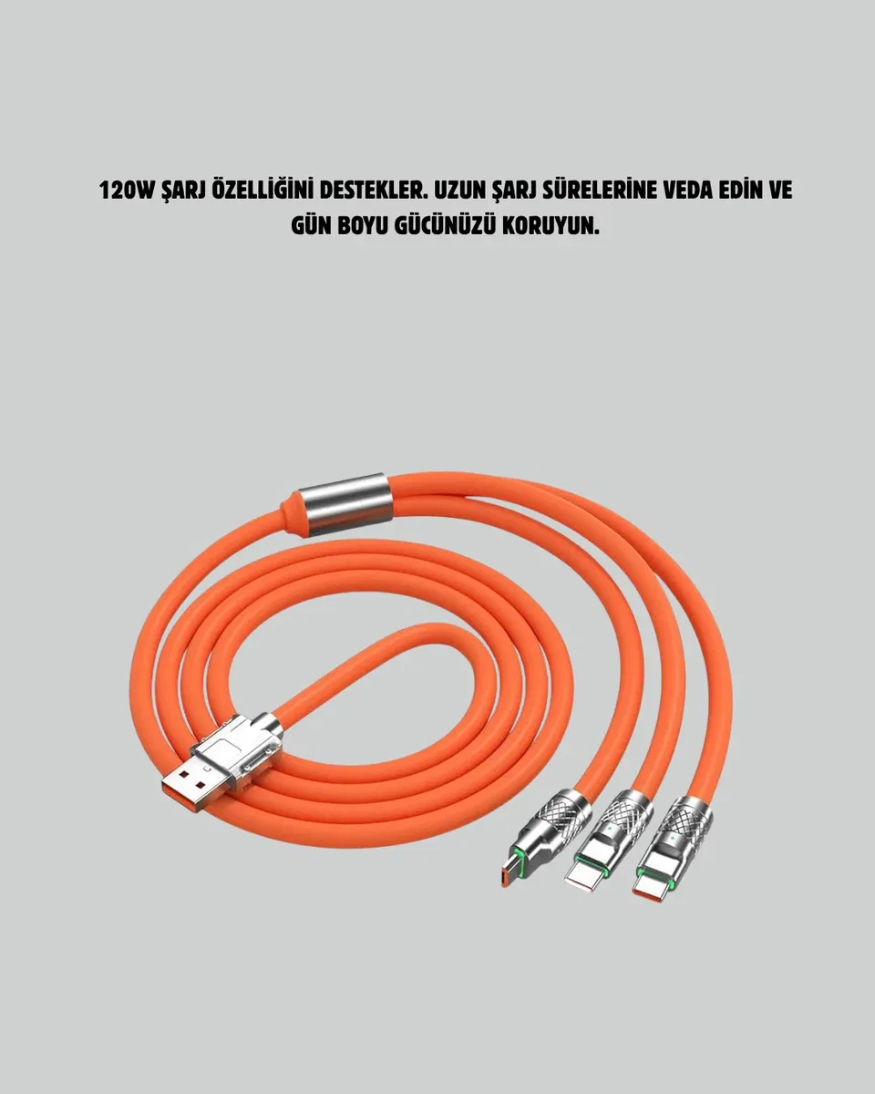 120 W Hızlı Çözüm Sunan 3'ü 1 USB Şarj Kablosu– Sağlam Gövde görsel 3