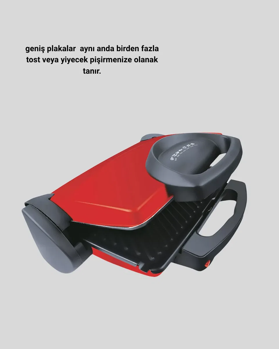 Tost Makinesi Kırmızı Döküm Plaka 6+ Dilim Çok Kapasiteli Izgara görsel 3