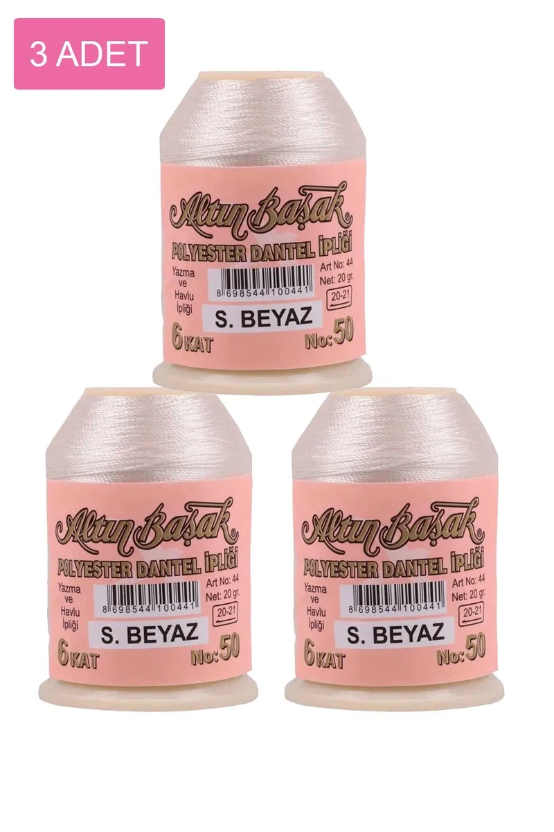 3 Adet Altınbaşak Oya ve Dantel İpi 20 gr - Royaleks - No: Ş. BEYAZ