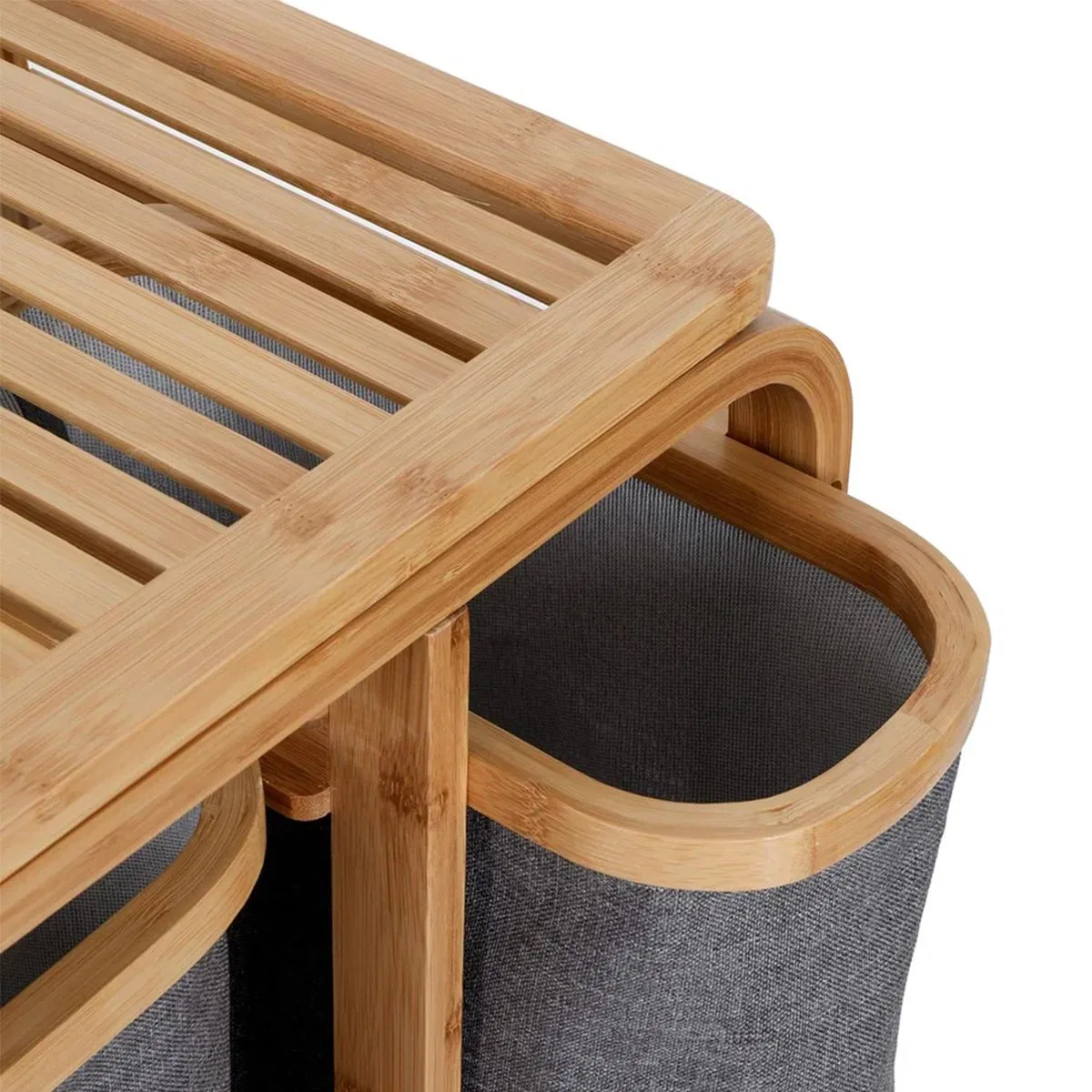 Ahşap Bambu 3 Bölmeli Çamaşır Sepeti 50x30x70 cm görsel 5