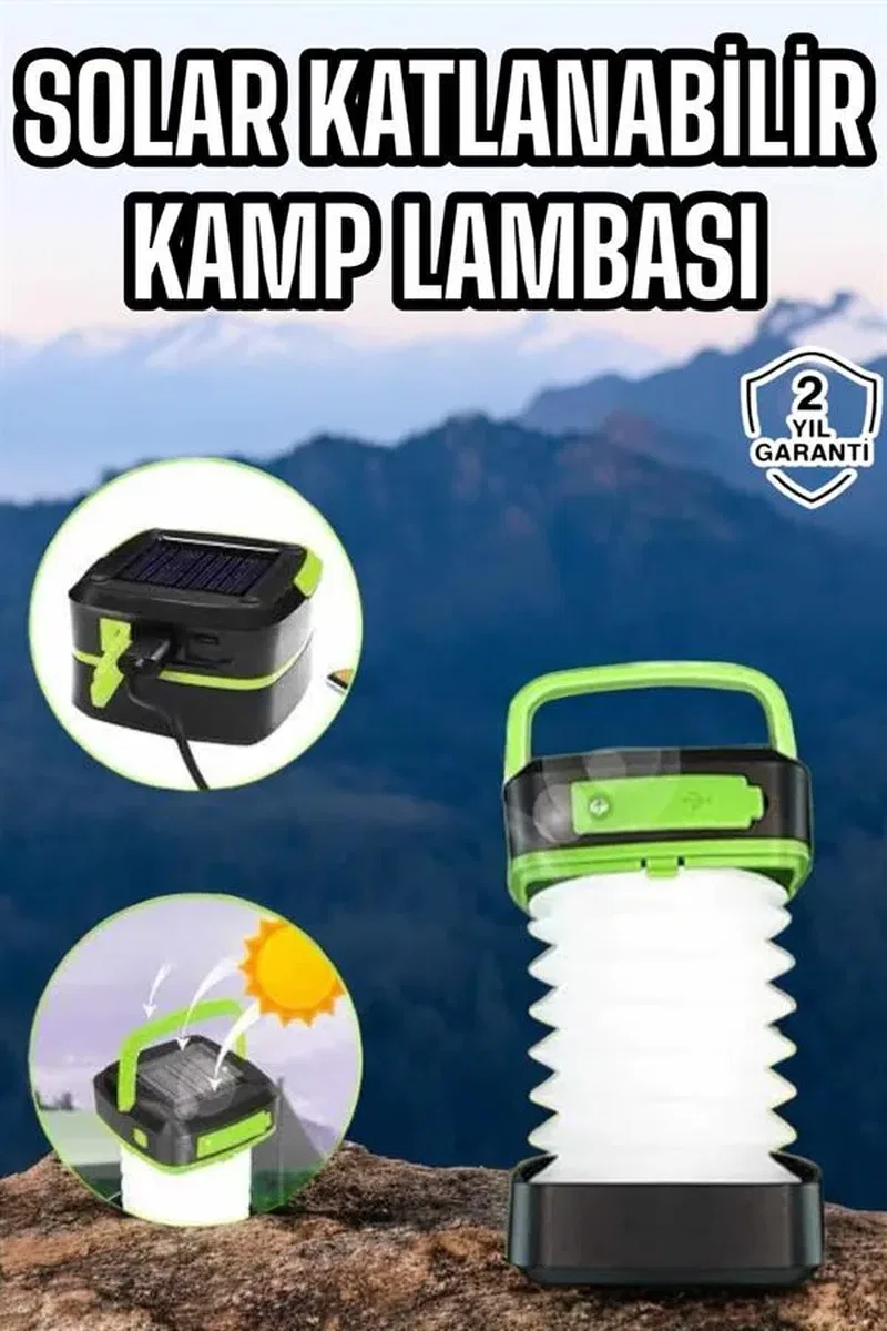 Güneş Enerjili Led Lamba Kamp Lambası Katlanabilir Lamba USB Şarjlı görsel 2