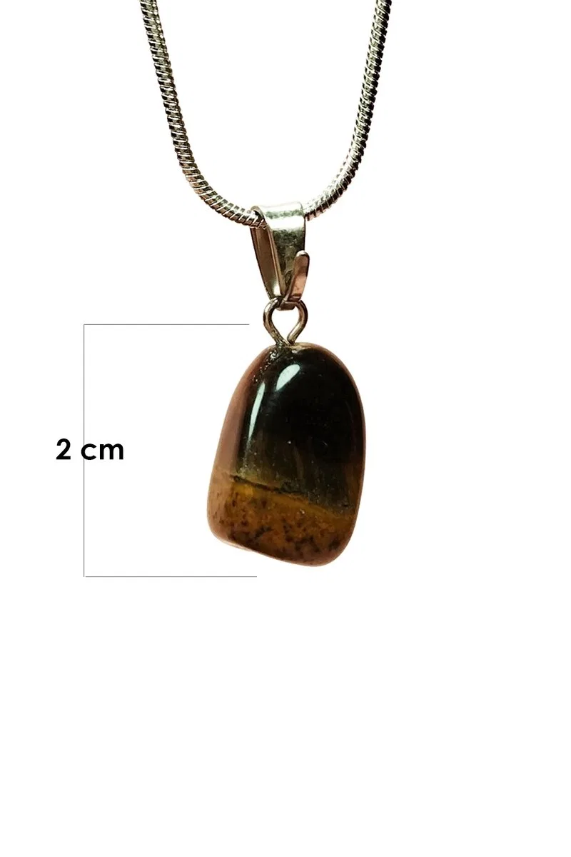 Kaplan Gözü Doğal Taşı Zincirli El Yapımı Kolye Uç: 2 cm Zincir: 20 cm Kutulu görsel 3