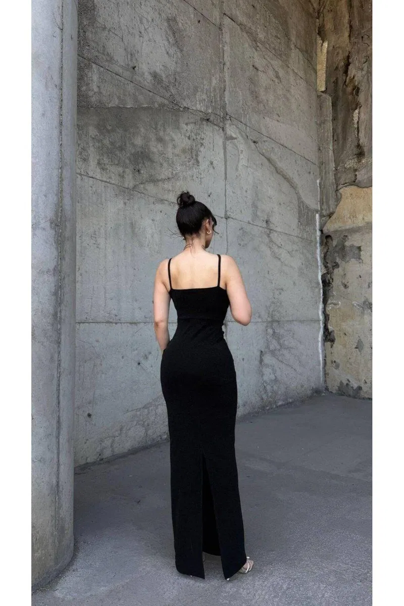 Kadın Modern Stil Mezuniyet Elbisesi V Yaka Askılı Balık Kesim Abiye Elbise görsel 3