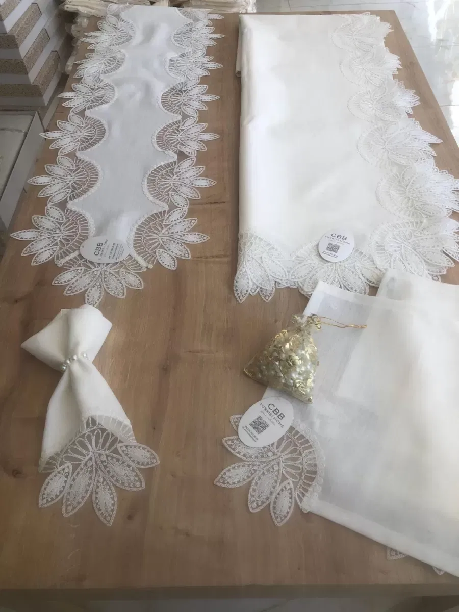 Sofra Takımı Lady Gardenya Keten Yemek Takımı 160x220 Masa Seti 12 Kişilik 26 Parça Runner Set Krem görsel 8