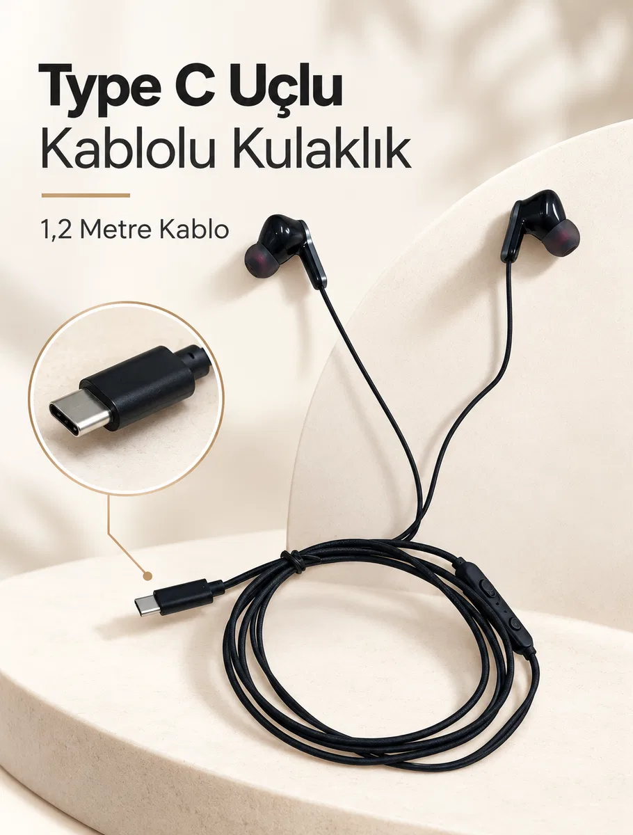 Mikrofonlu ve Kumandalı Kulak İçi Kulaklık Type C Girişli