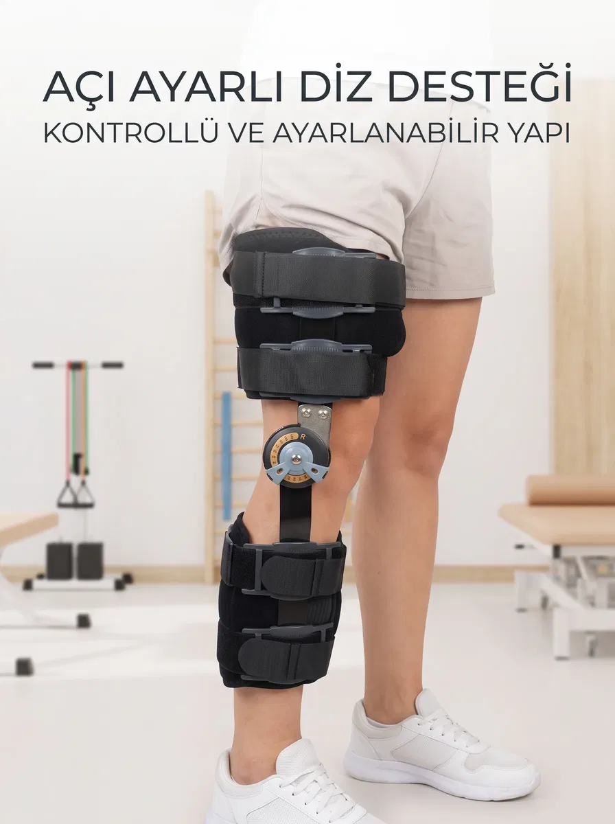Kısa Açı Ayarlı Dizlik Menteşeli Ortopedik Diz Desteği Ayarlanabilir Sabitlemeli