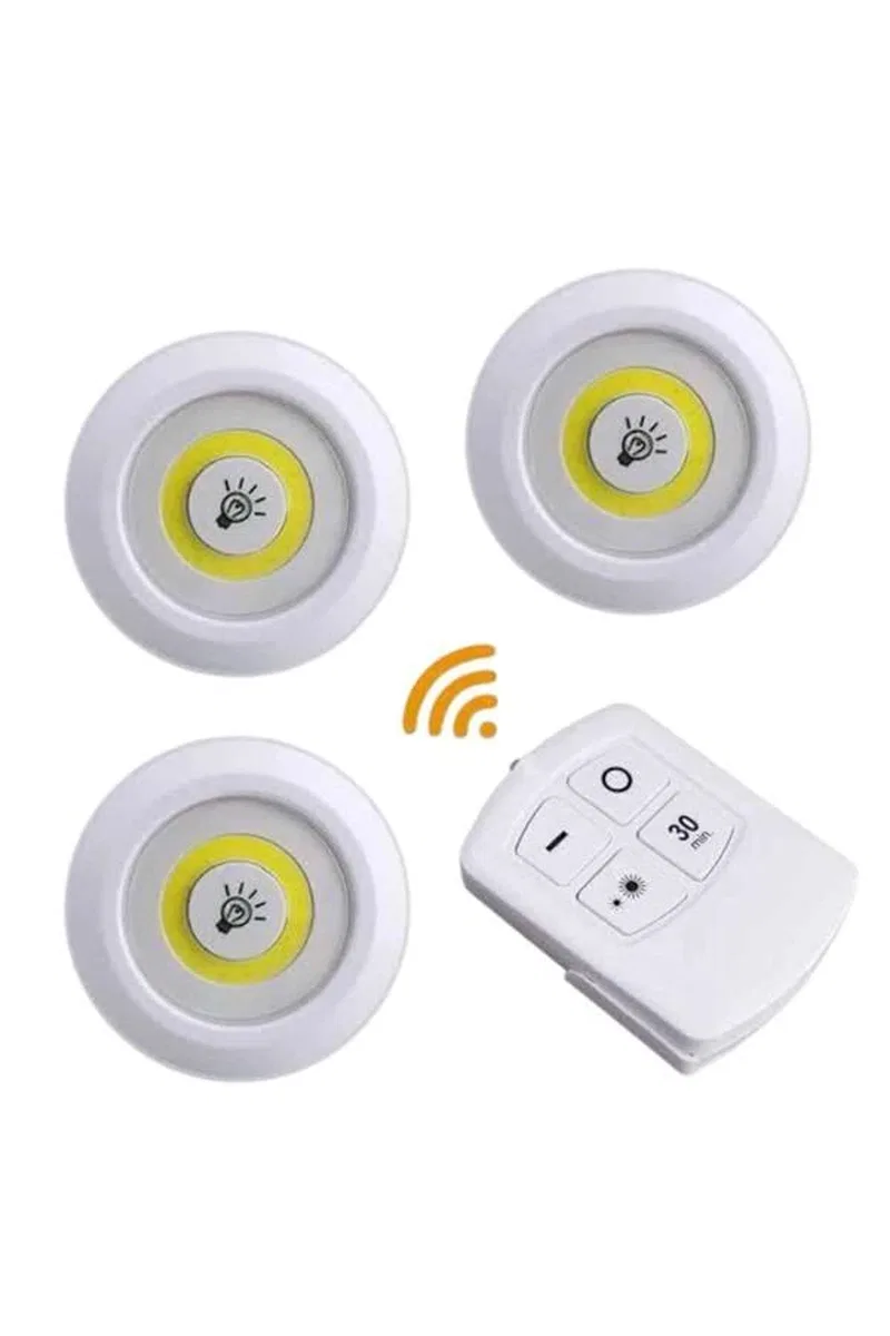 Led Lamba 3'lü Uzaktan Kumandalı Yapışkanlı görsel 2