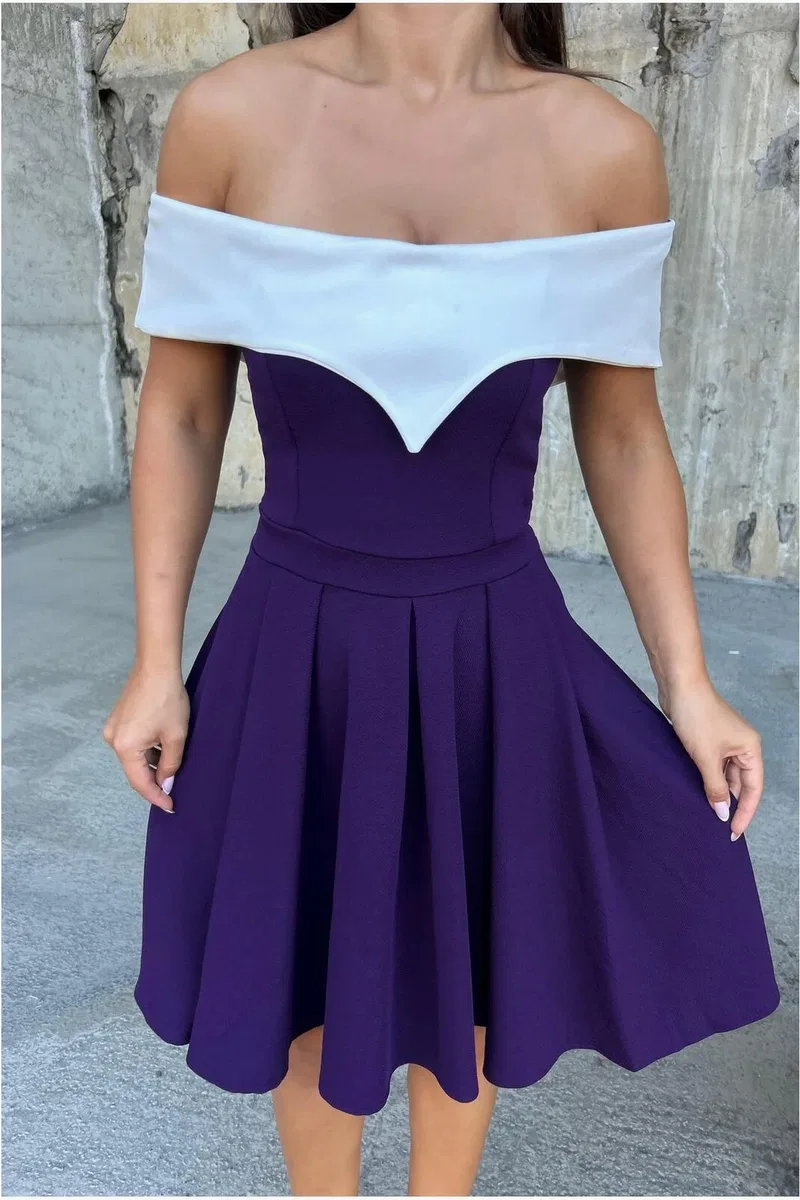 Kadın Trend Tasarım V Yaka Pile Detaylı Mini Abiye Elbise görsel 4