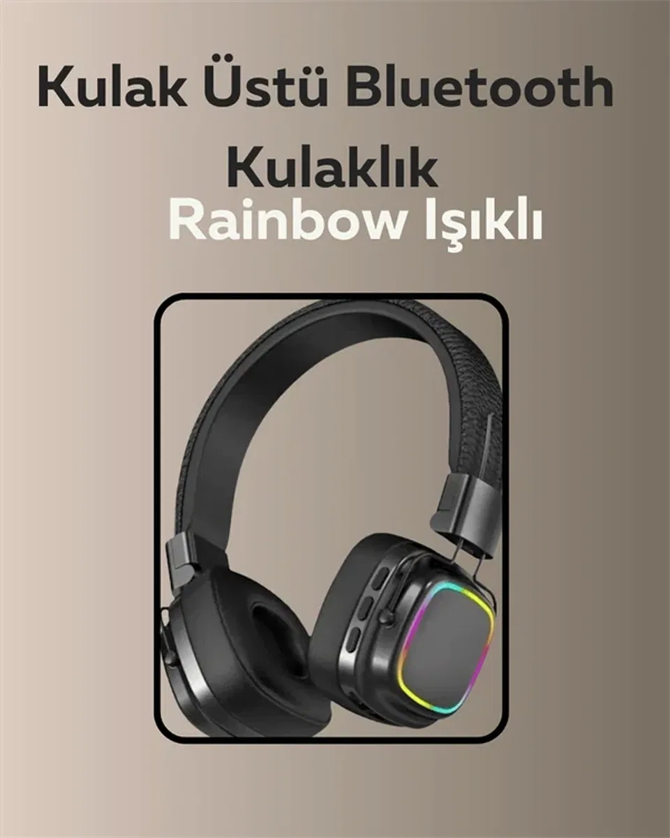 Bluetooth 5. 3 Rainbow Işıklı Kulak Üstü Kablosuz Kulaklık görsel 2