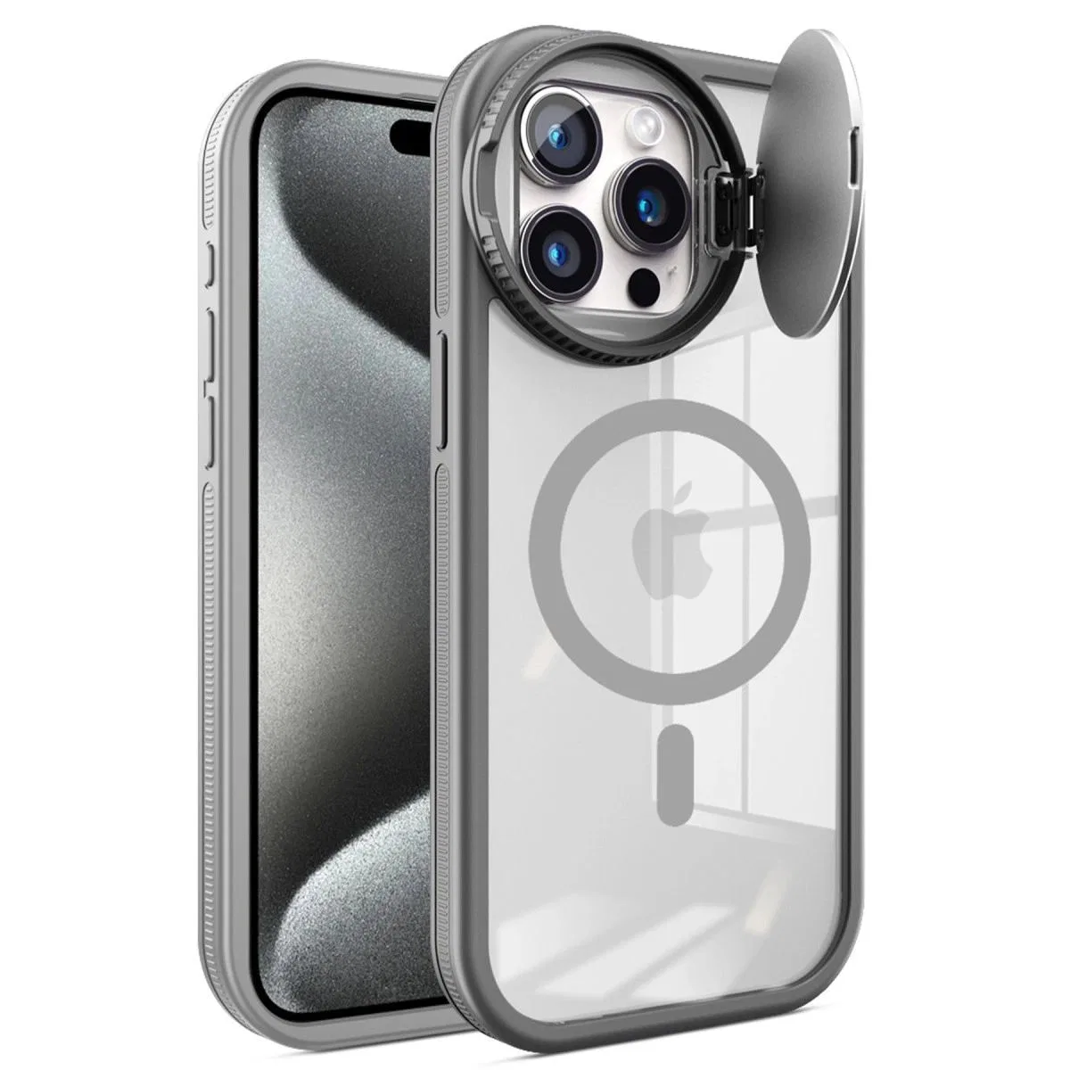 Apple İphone 15 Pro Max Kılıf Teleskop Lens Magsafe Silikon Kapak - Titan Gri görsel 2