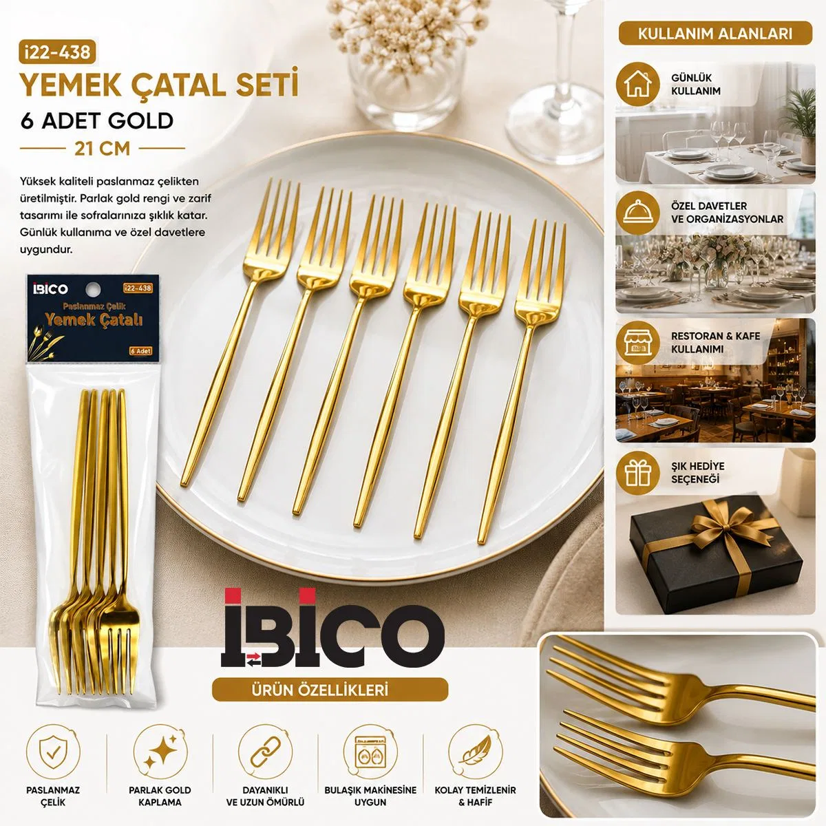 Gold Yemek Çatalı görsel 3