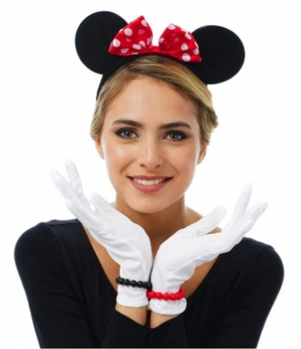 Kırmızı Fiyonklu Minnie Mouse Tacı Ve Beyaz Eldiven Seti görsel 2