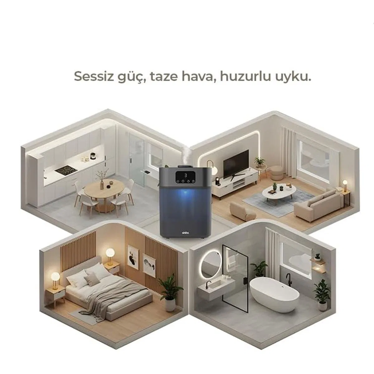 Ultrasonik Hava Nemlendirici 5. 5L Sessiz 3 Kademe 7 Renk Gece Lambası görsel 4