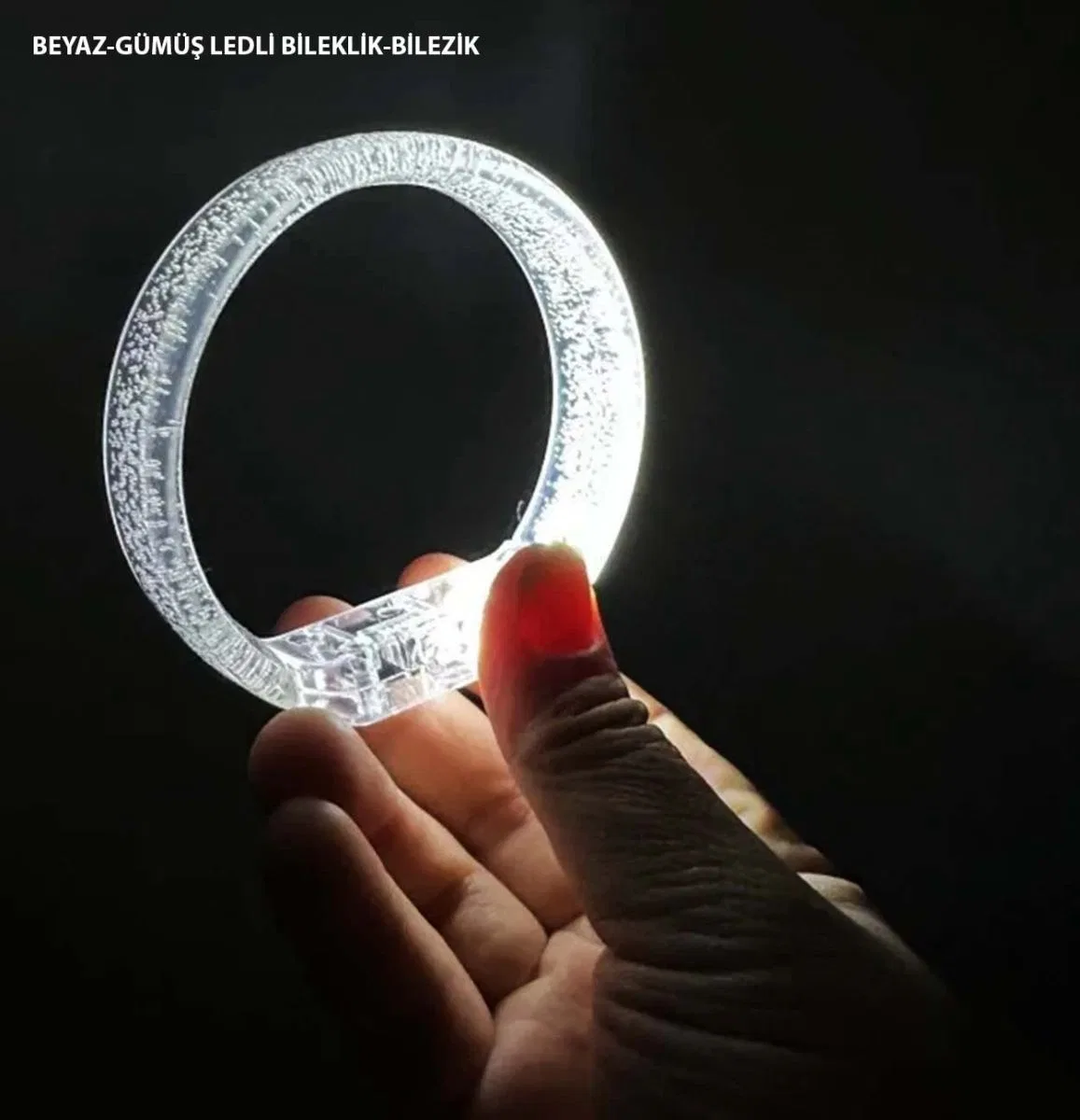 Beyaz-gümüş Led Işıklı Baskı Yapılabilen Pilli Bileklik Bilezik 1, 5 Cm Genişlik