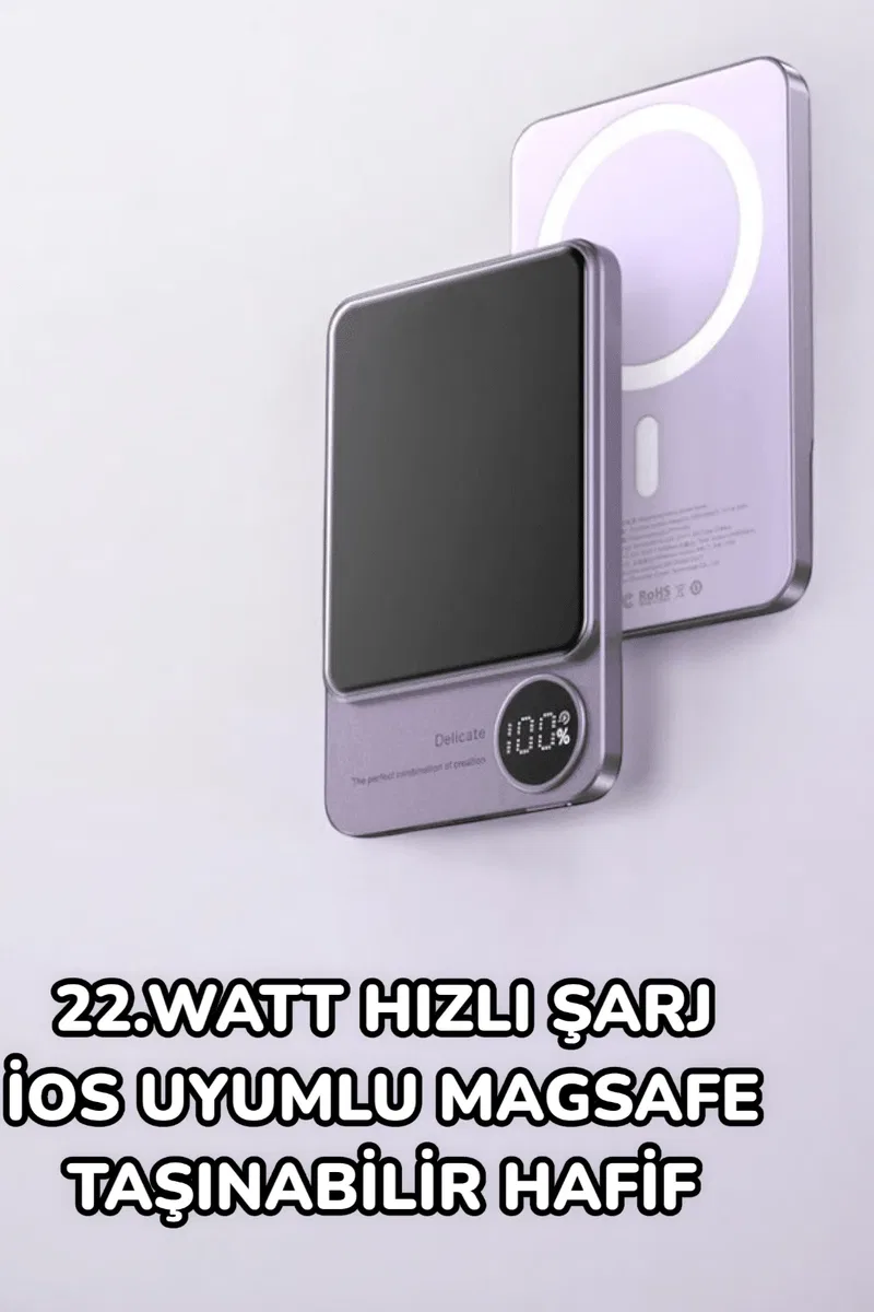 iOS Uyumlu 22. 5W Hızlı Şarj Magsafe Powerbank Dijital Göstergeli 10. 000 mAh görsel 3
