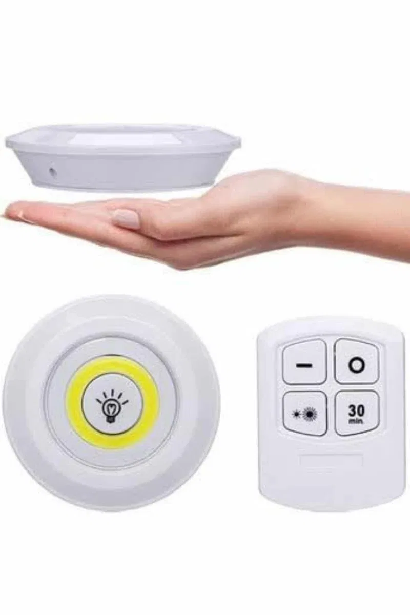 Yapışkanlı 3'lü Spot Led Işık Lamba Montajsız Pilli Uzaktan Kumandalı görsel 2