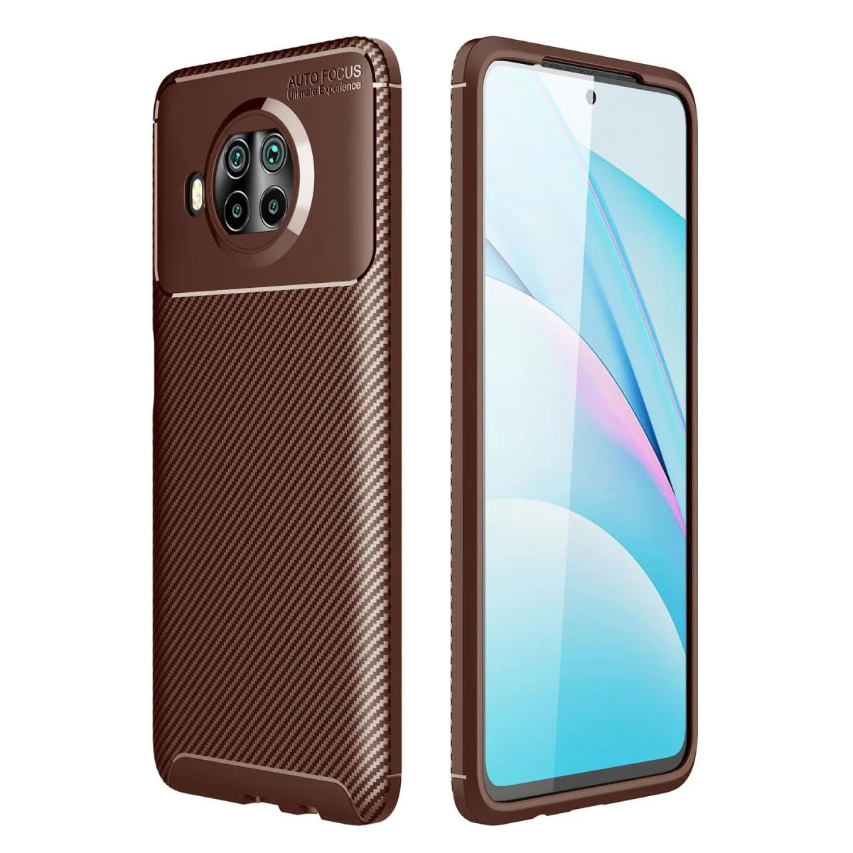Xiaomi Mi 10t Lite Kılıf Auto Focus Karbon Kapak - Kahverengi