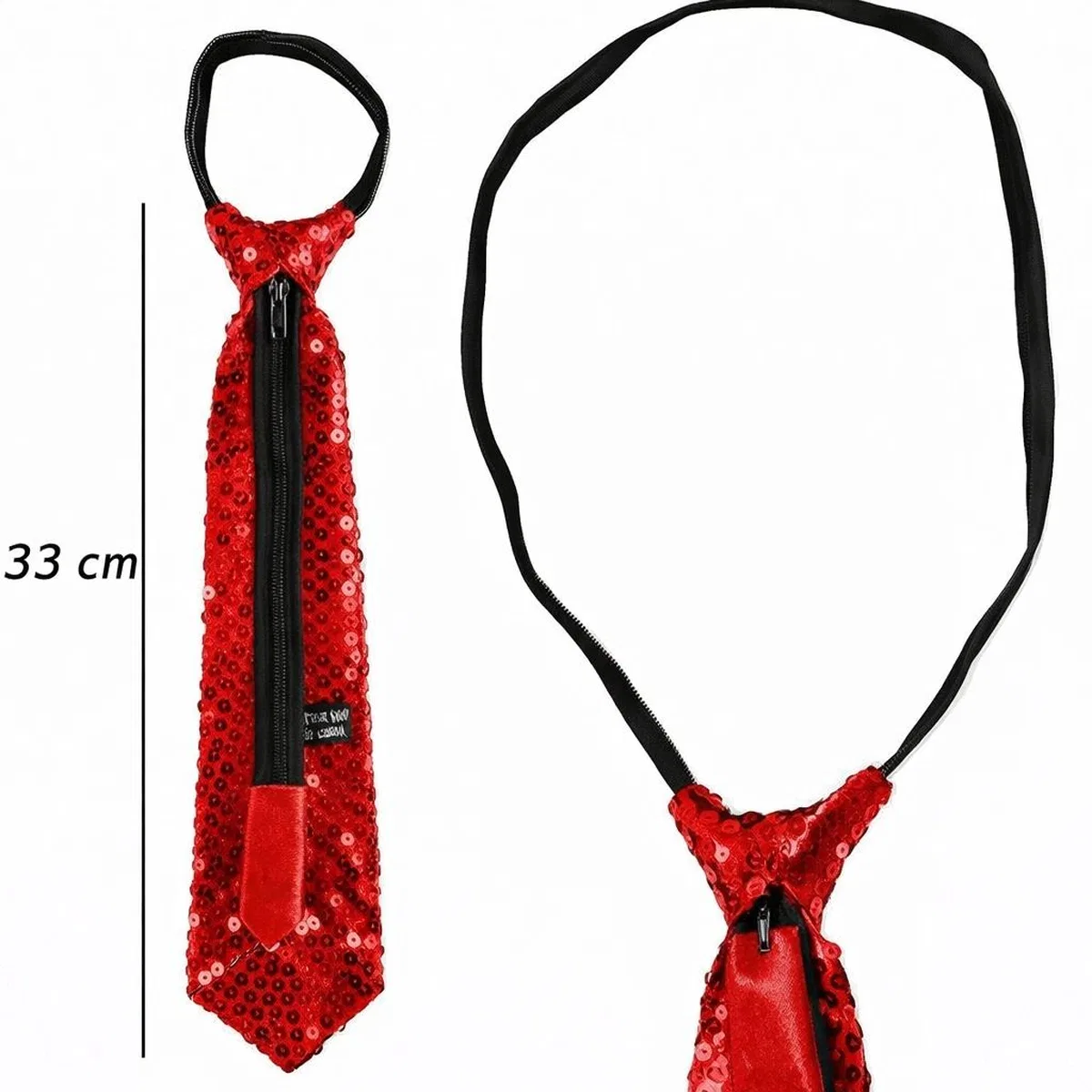 Kırmızı Pul Payetli Işıltılı Parti Kravatı 33 Cm görsel 2