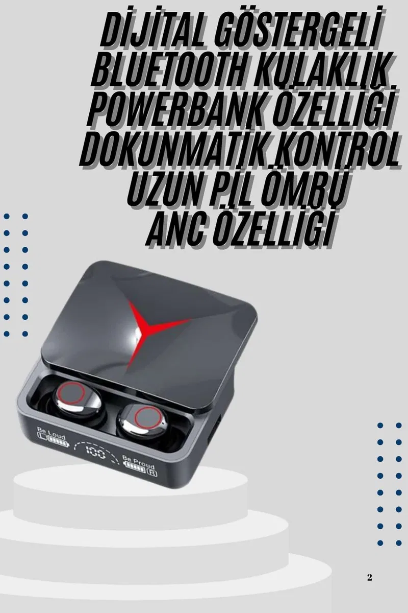 Kablosuz Bluetooth Kulaklık Powerbank Özellikli Göstergeli Hd Mikrofon görsel 2
