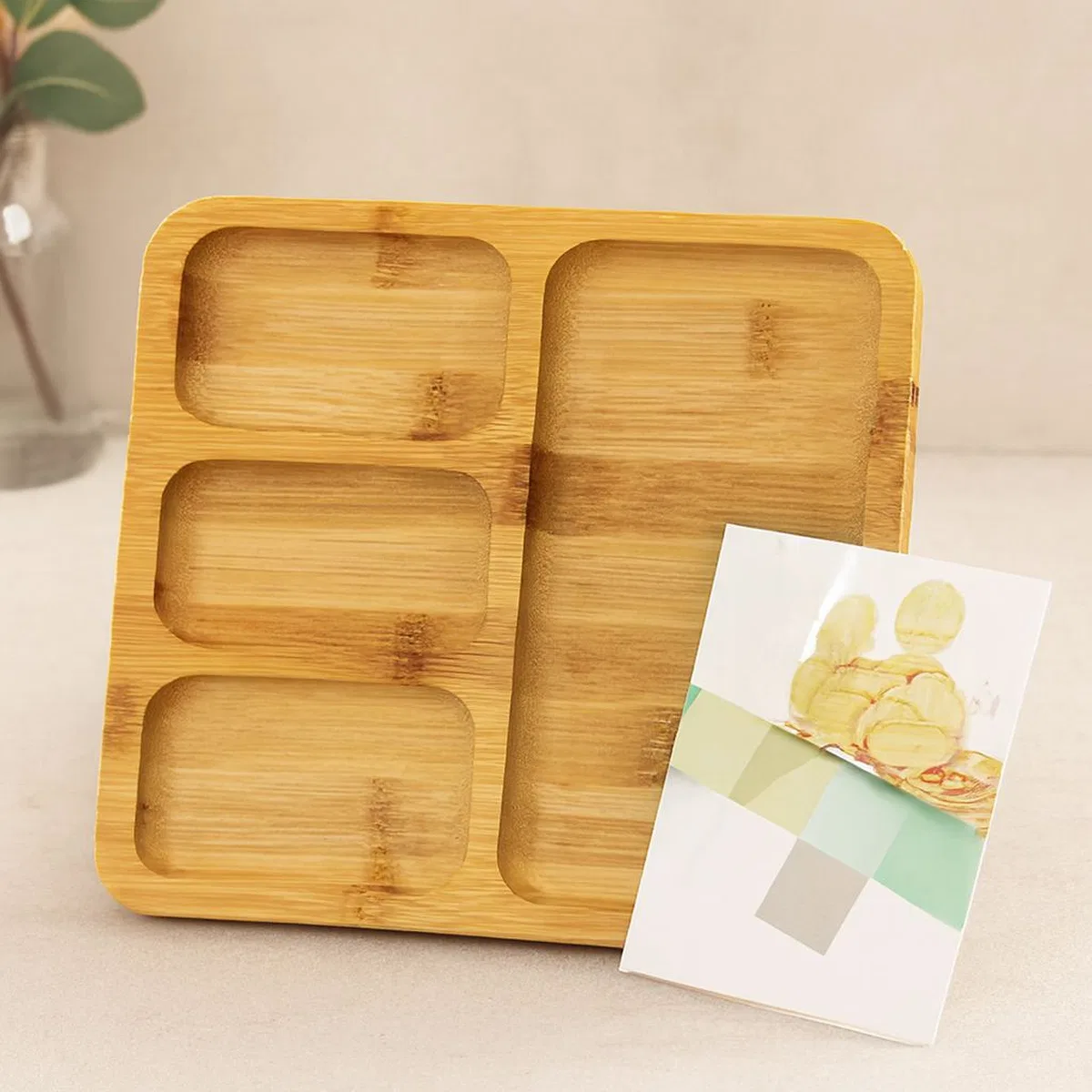 Bambu 4 Bölmeli Kare Servis Sunum Tepsisi 20x20x1. 4 cm