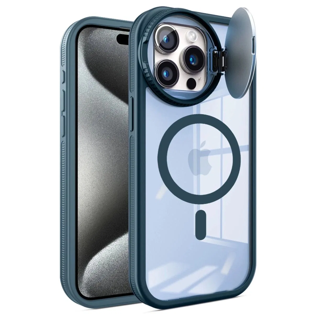 Apple İphone 15 Pro Kılıf Teleskop Lens Magsafe Silikon Kapak - Lacivert görsel 2