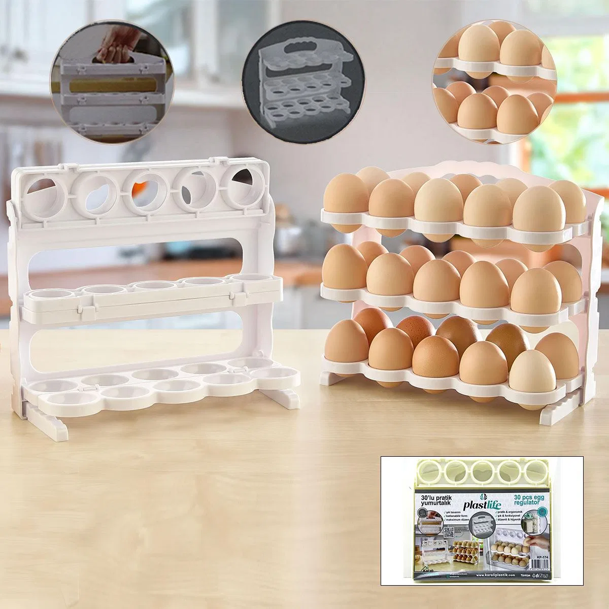 Buzdolabı yumurta organizeri 3 katlı 30 bölmeli