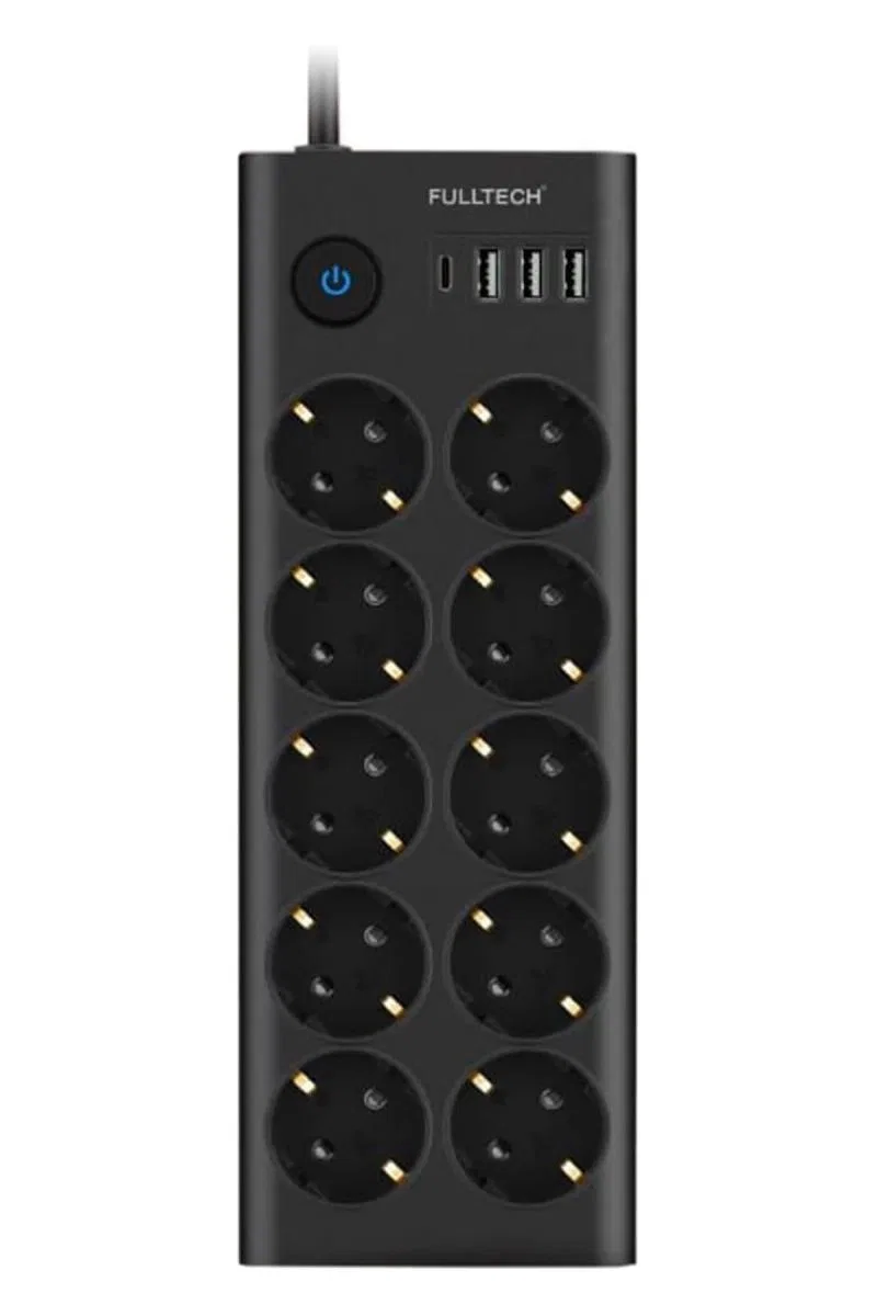 Fulltech Ftr14 Type-c Girişli Akım Korumalı 10’lu Priz, 3 Usb