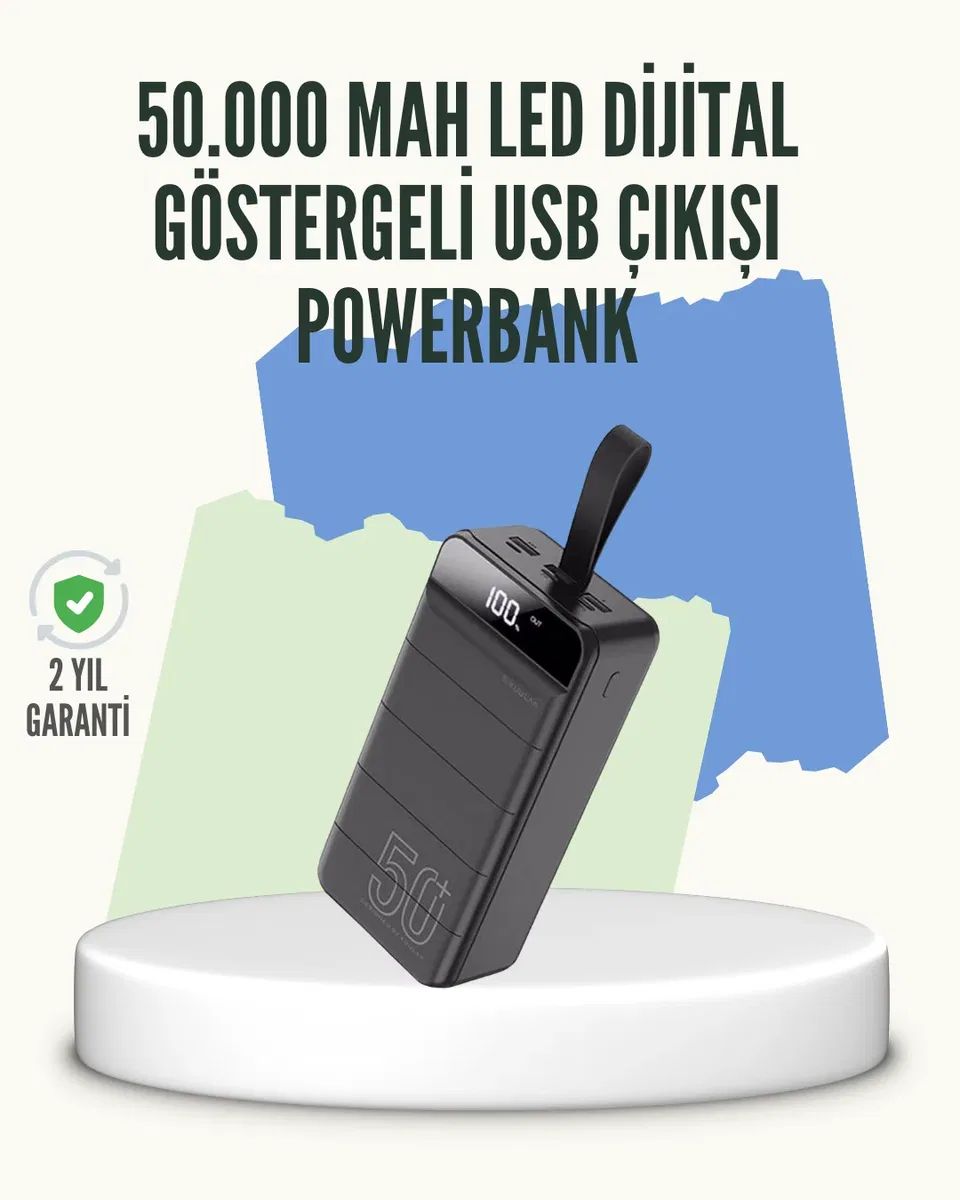 Yüksek Kapasiteli 50. 000 mAh Powerbank – Type-C, Lightning ve Micro USB Uyumlu, Çoklu Cihaz Şarj Özellikli